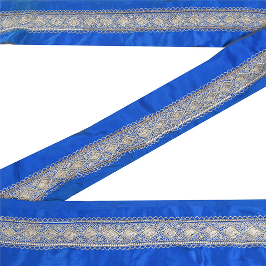 Sanskriti Vintage Sari Border 1YD Trims Zari Zardozi Lace 1.5W Royal Blue Ribbon