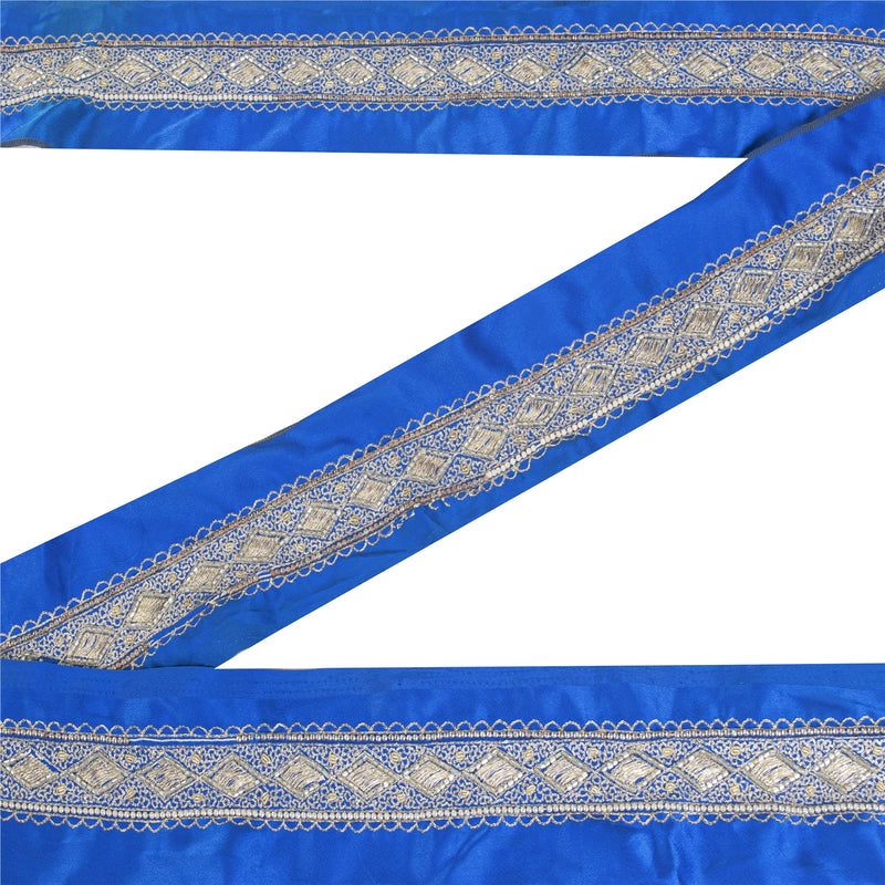 Sanskriti Vintage Sari Border 1YD Trims Zari Zardozi Lace 1.5W Royal Blue Ribbon