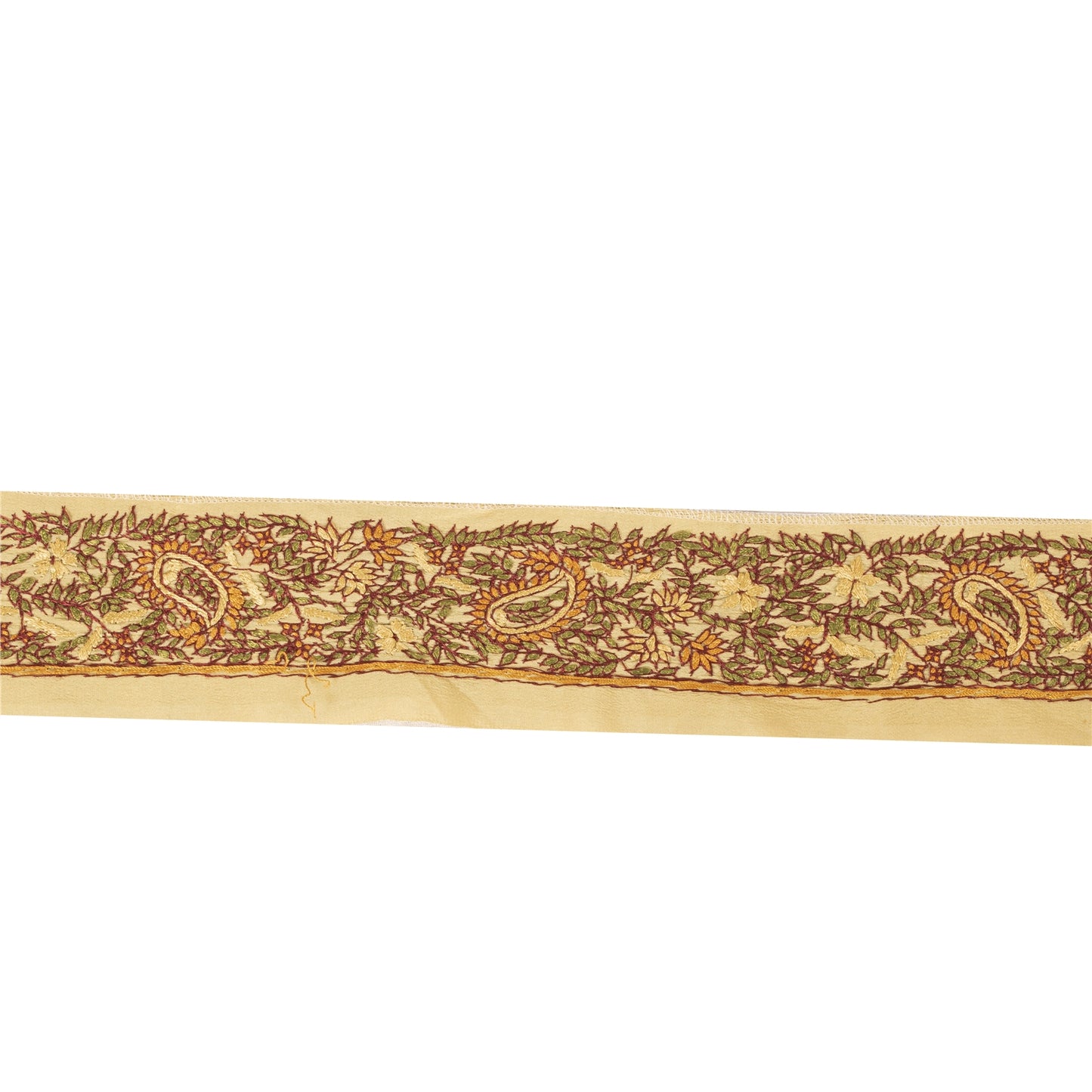 Sanskriti Vintage Sari Border Hand Embroidered Craft 1YD Sewing Cream Trims Lace