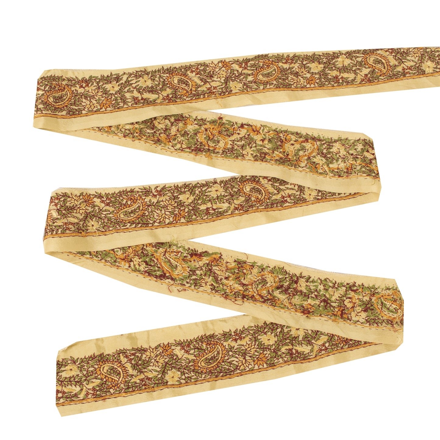 Sanskriti Vintage Sari Border Hand Embroidered Craft 1YD Sewing Cream Trims Lace