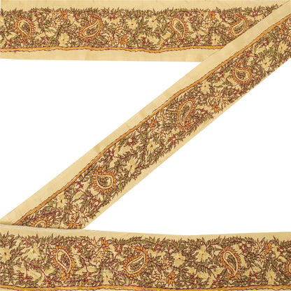 Sanskriti Vintage Sari Border Hand Embroidered Craft 1YD Sewing Cream Trims Lace