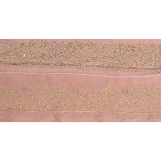 Sanskriti Vintage Sari Border Hand Beaded Craft 1 YD Sewing Pink Trims Deco Lace