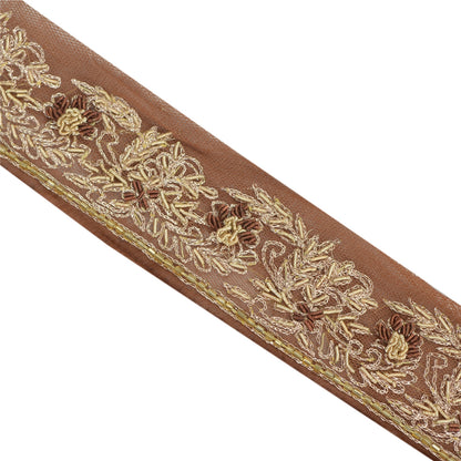 Sanskriti Vintage Sari Kant Håndperlet Håndværk 1 Yd Syning Brune Kanter Blonde