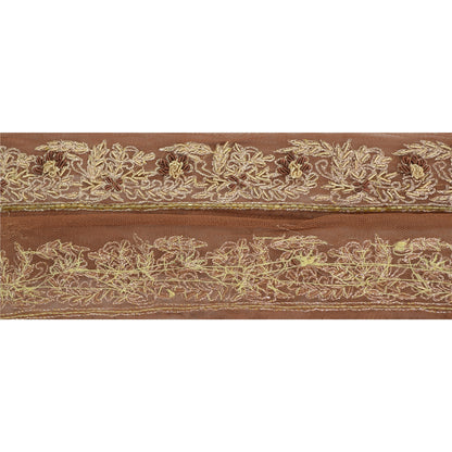 Sanskriti Vintage Sari Kant Håndperlet Håndværk 1 Yd Syning Brune Kanter Blonde