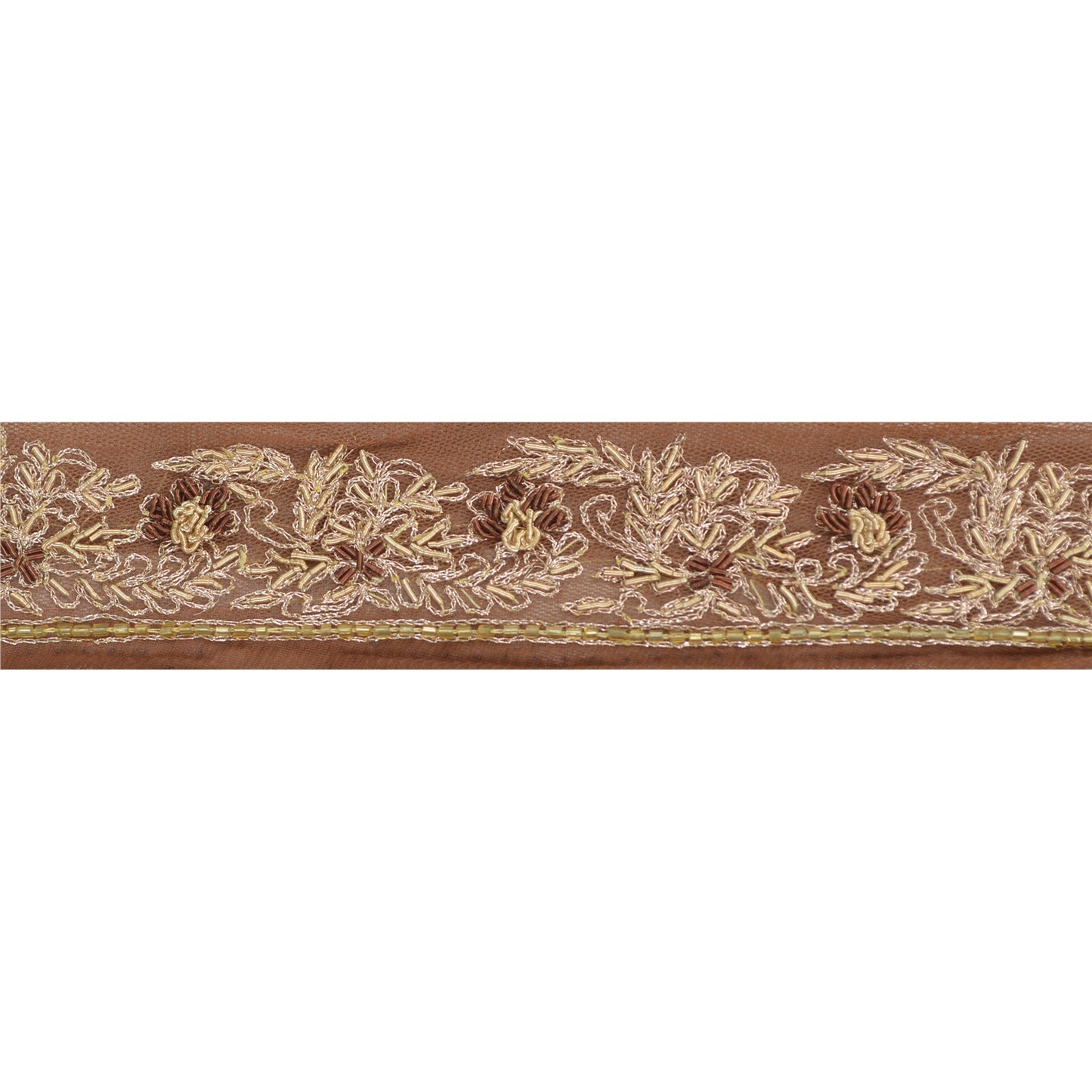 Sanskriti Vintage Sari Kant Håndperlet Håndværk 1 Yd Syning Brune Kanter Blonde