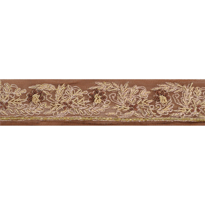 Sanskriti Vintage Sari Kant Håndperlet Håndværk 1 Yd Syning Brune Kanter Blonde