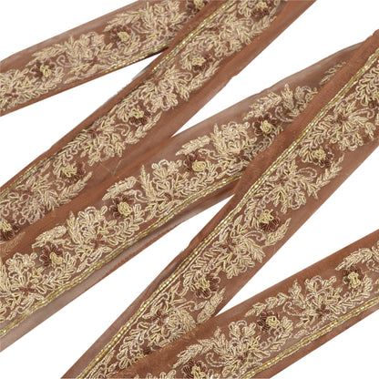 Sanskriti Vintage Sari Kant Håndperlet Håndværk 1 Yd Syning Brune Kanter Blonde