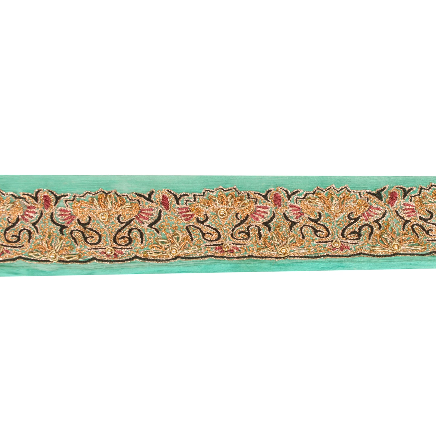 Sanskriti Vintage Trims Lace Sari Border Hand Beaded Zari Craft 1YD Sewing Green
