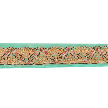Sanskriti Vintage Trims Lace Sari Border Hand Beaded Zari Craft 1YD Sewing Green