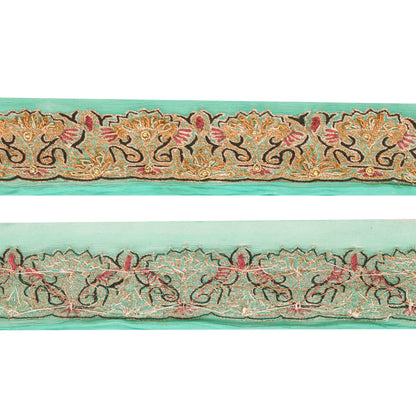 Sanskriti Vintage Trims Lace Sari Border Hand Beaded Zari Craft 1YD Sewing Green