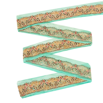 Sanskriti Vintage Trims Lace Sari Border Hand Beaded Zari Craft 1YD Sewing Green