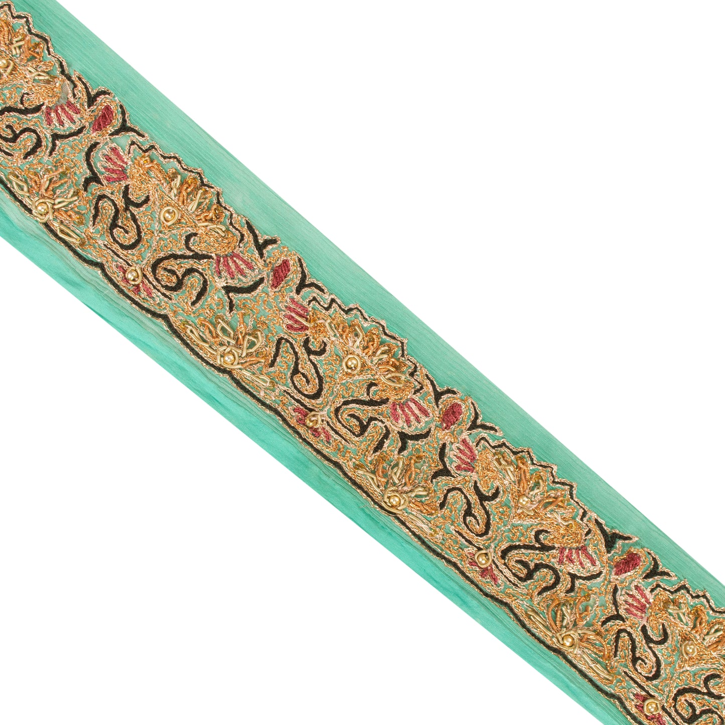 Sanskriti Vintage Trims Lace Sari Border Hand Beaded Zari Craft 1YD Sewing Green