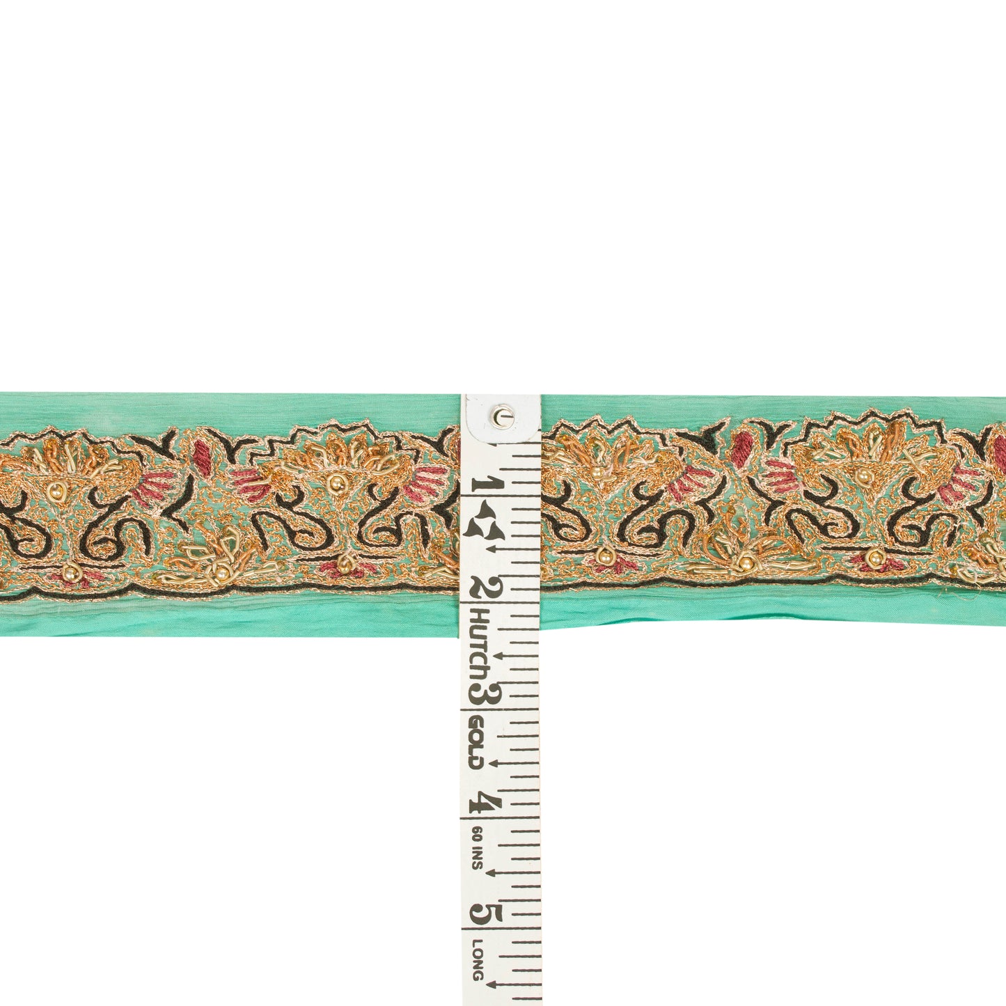 Sanskriti Vintage Trims Lace Sari Border Hand Beaded Zari Craft 1YD Sewing Green