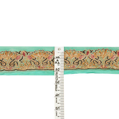 Sanskriti Vintage Trims Lace Sari Border Hand Beaded Zari Craft 1YD Sewing Green