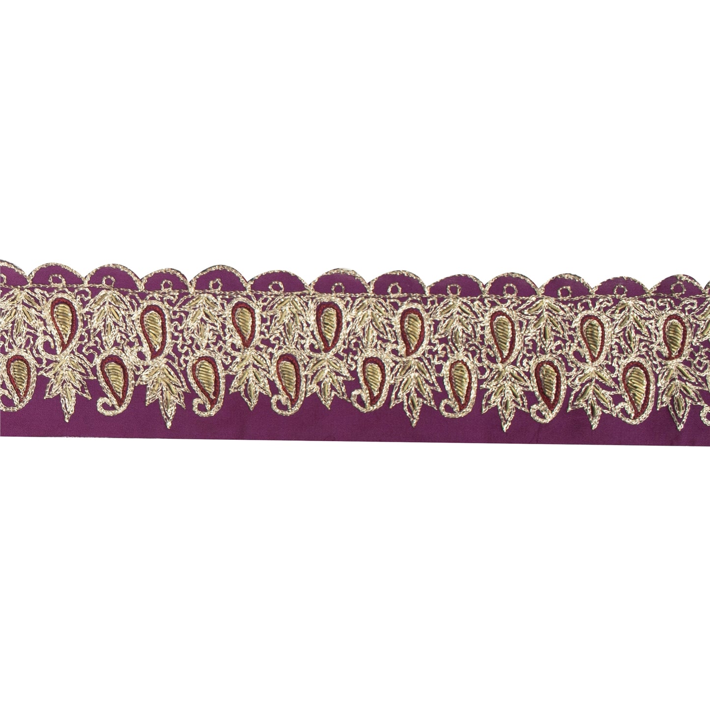 Sanskriti Vintage Sari Border Indian Hand Beaded 1YD Trims 2.6W Zari Purple Lace
