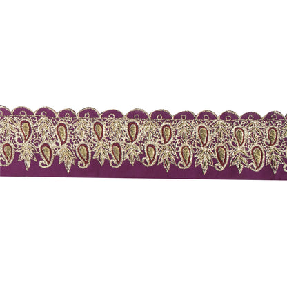 Sanskriti Vintage Sari Border Indian Hand Beaded 1YD Trims 2.6W Zari Purple Lace
