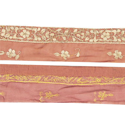 Sanskriti Vintage Sari Border Hand Embroidered Zardozi 1YD Trims 1"W Peach Lace
