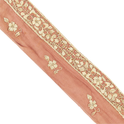 Sanskriti Vintage Sari Border Hand Embroidered Zardozi 1YD Trims 1"W Peach Lace