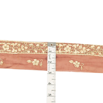 Sanskriti Vintage Sari Border Hand Embroidered Zardozi 1YD Trims 1"W Peach Lace