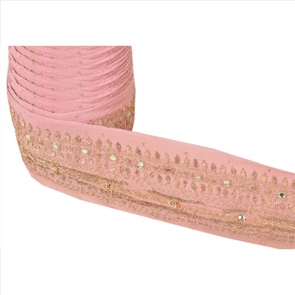 Sanskriti Vintage Sari Border Hand Beaded 1 Yd Indian Trim Sewing Peach Lace