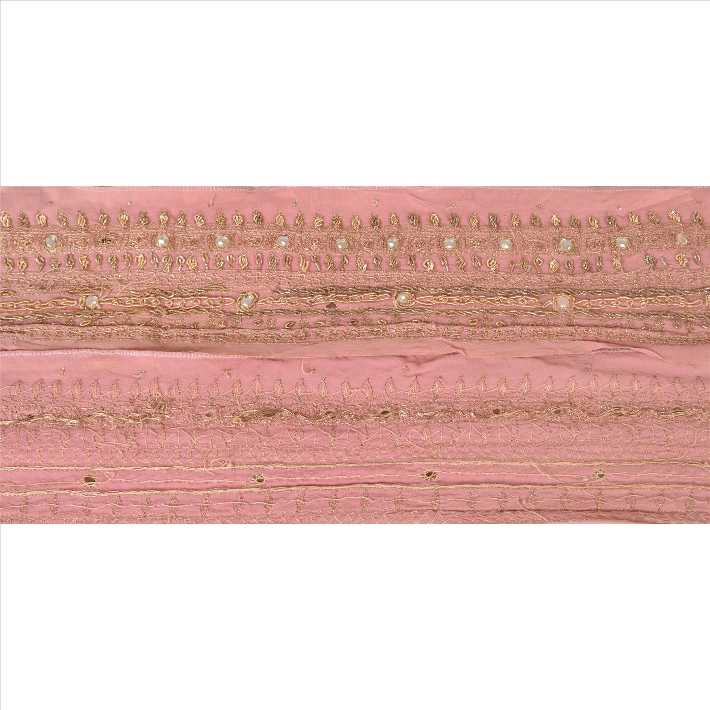 Sanskriti Vintage Sari Border Hand Beaded 1 Yd Indian Trim Sewing Peach Lace