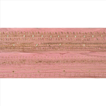 Sanskriti Vintage Sari Border Hand Beaded 1 Yd Indian Trim Sewing Peach Lace