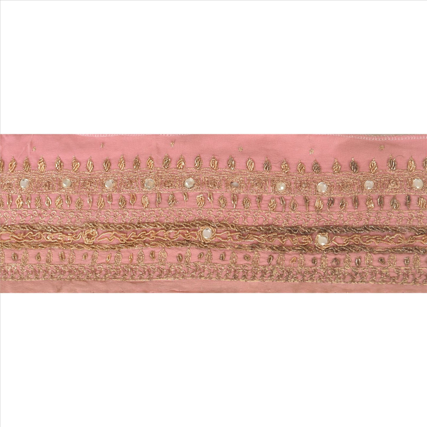 Sanskriti Vintage Sari Border Hand Beaded 1 Yd Indian Trim Sewing Peach Lace