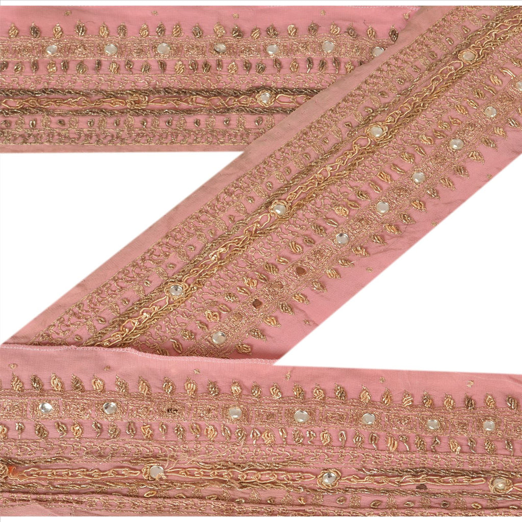 Sanskriti Vintage Sari Border Hand Beaded 1 Yd Indian Trim Sewing Peach Lace