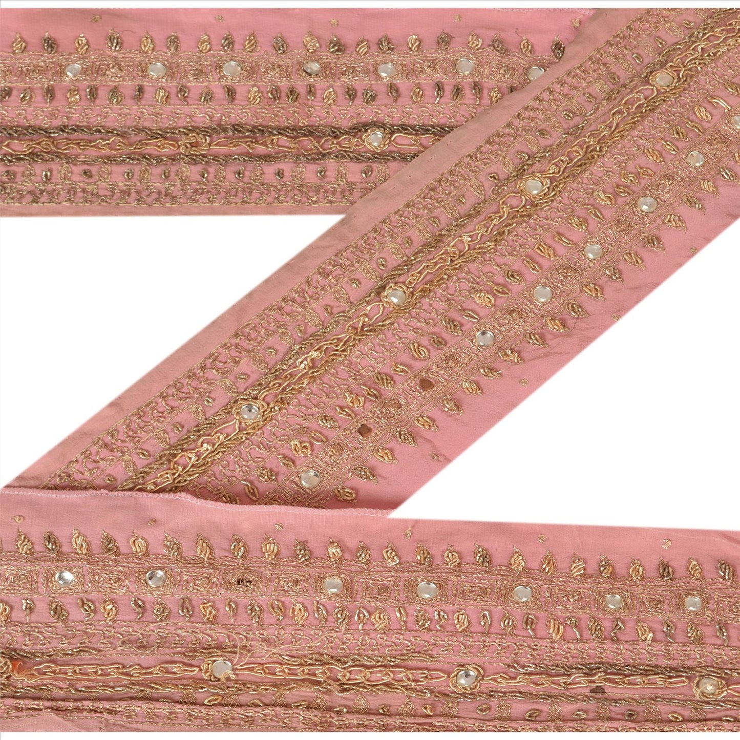 Sanskriti Vintage Sari Border Hand Beaded 1 Yd Indian Trim Sewing Peach Lace