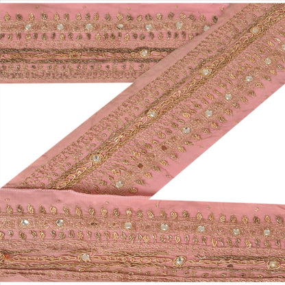 Sanskriti Vintage Sari Border Hand Beaded 1 Yd Indian Trim Sewing Peach Lace