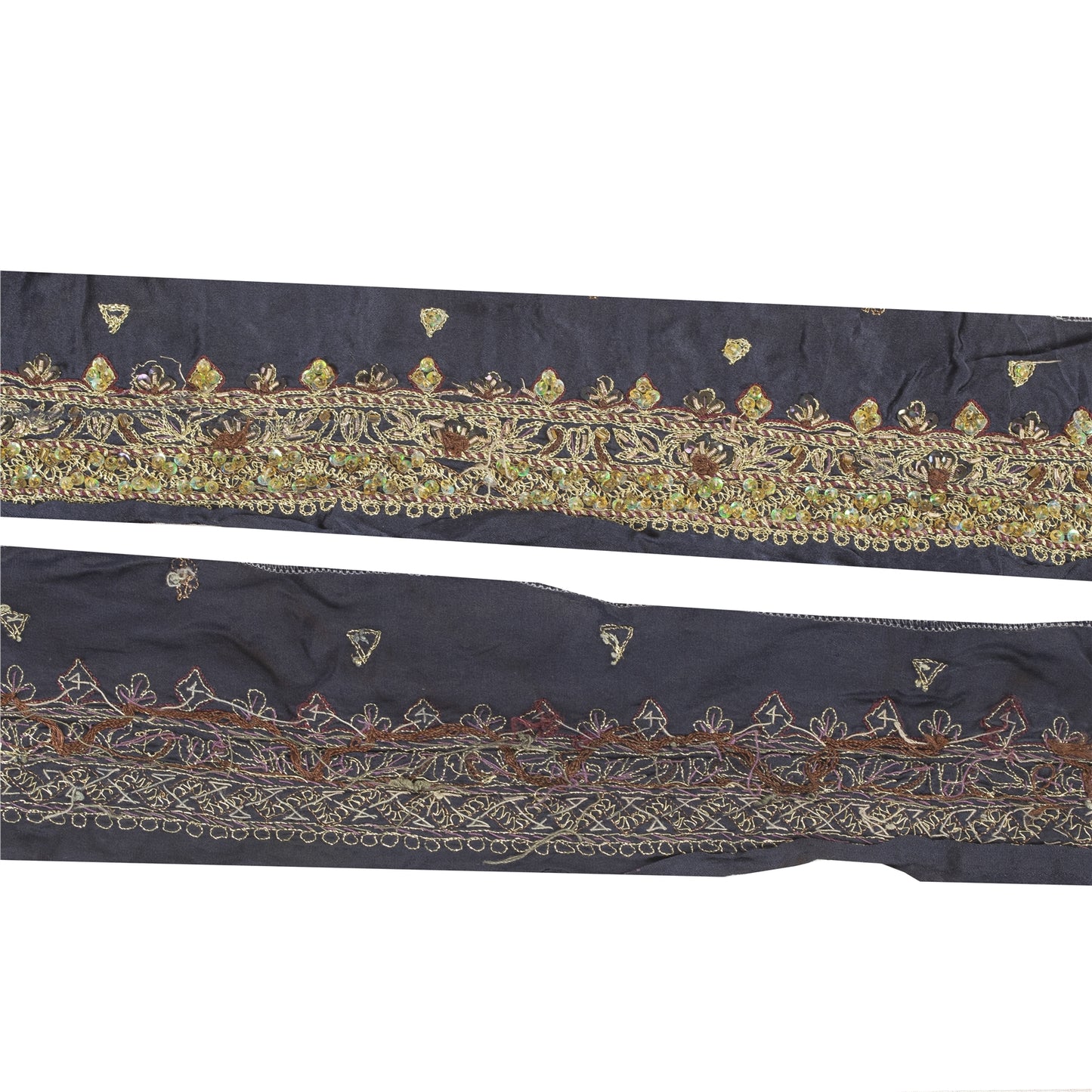 Sanskriti Vintage Sari Border Hand Beaded Zari Craft 1YD Trims 1.5"W Blue Ribbon