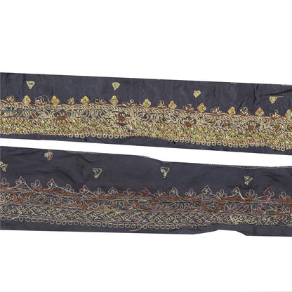 Sanskriti Vintage Sari Border Hand Beaded Zari Craft 1YD Trims 1.5"W Blue Ribbon
