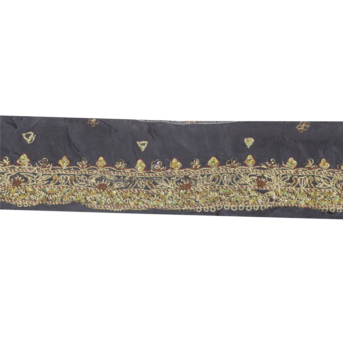 Sanskriti Vintage Sari Border Hand Beaded Zari Craft 1YD Trims 1.5"W Blue Ribbon