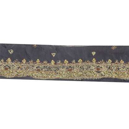 Sanskriti Vintage Sari Border Hand Beaded Zari Craft 1YD Trims 1.5"W Blue Ribbon