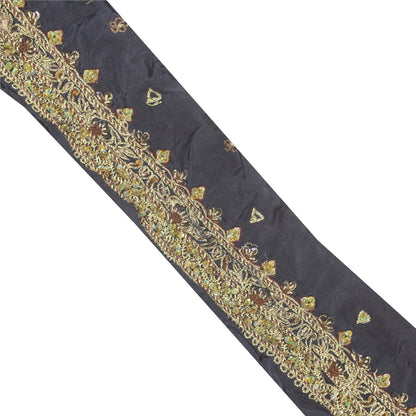 Sanskriti Vintage Sari Border Hand Beaded Zari Craft 1YD Trims 1.5"W Blue Ribbon
