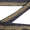 Sanskriti Vintage Sari Border Hand Beaded Zari Craft 1YD Trims 1.5"W Blue Ribbon