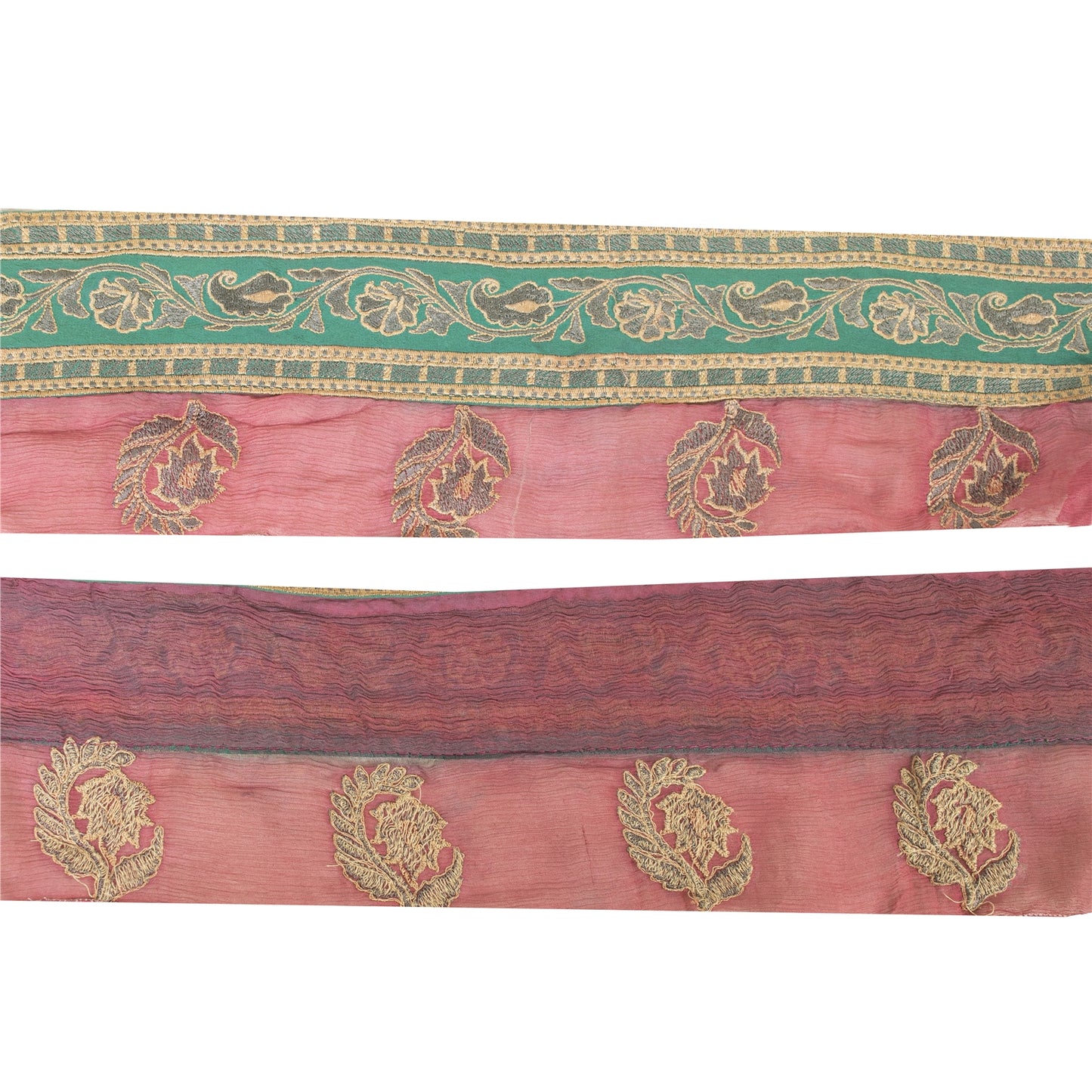 Sanskriti Vintage Sari Border Embroidered Thread Craft 1YD Trim 4.3"W Green Lace