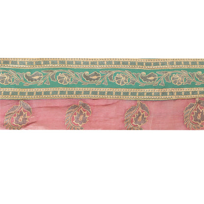 Sanskriti Vintage Sari Border Embroidered Thread Craft 1YD Trim 4.3"W Green Lace