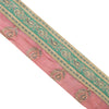 Sanskriti Vintage Sari Border Embroidered Thread Craft 1YD Trim 4.3"W Green Lace