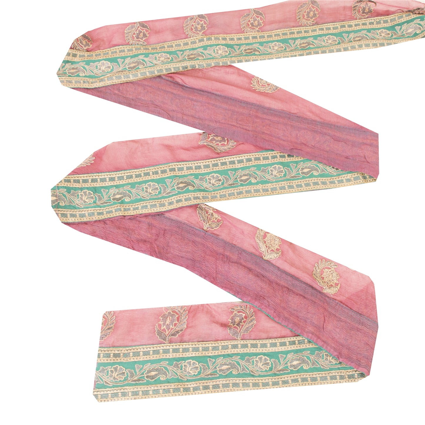 Sanskriti Vintage Sari Border Embroidered Thread Craft 1YD Trim 4.3"W Green Lace