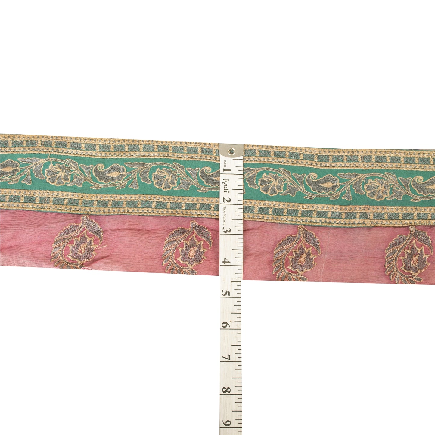 Sanskriti Vintage Sari Border Embroidered Thread Craft 1YD Trim 4.3"W Green Lace
