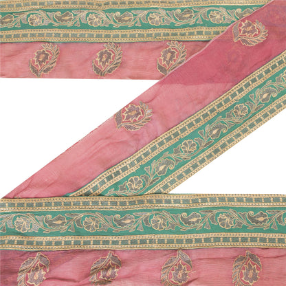 Sanskriti Vintage Sari Border Embroidered Thread Craft 1YD Trim 4.3"W Green Lace