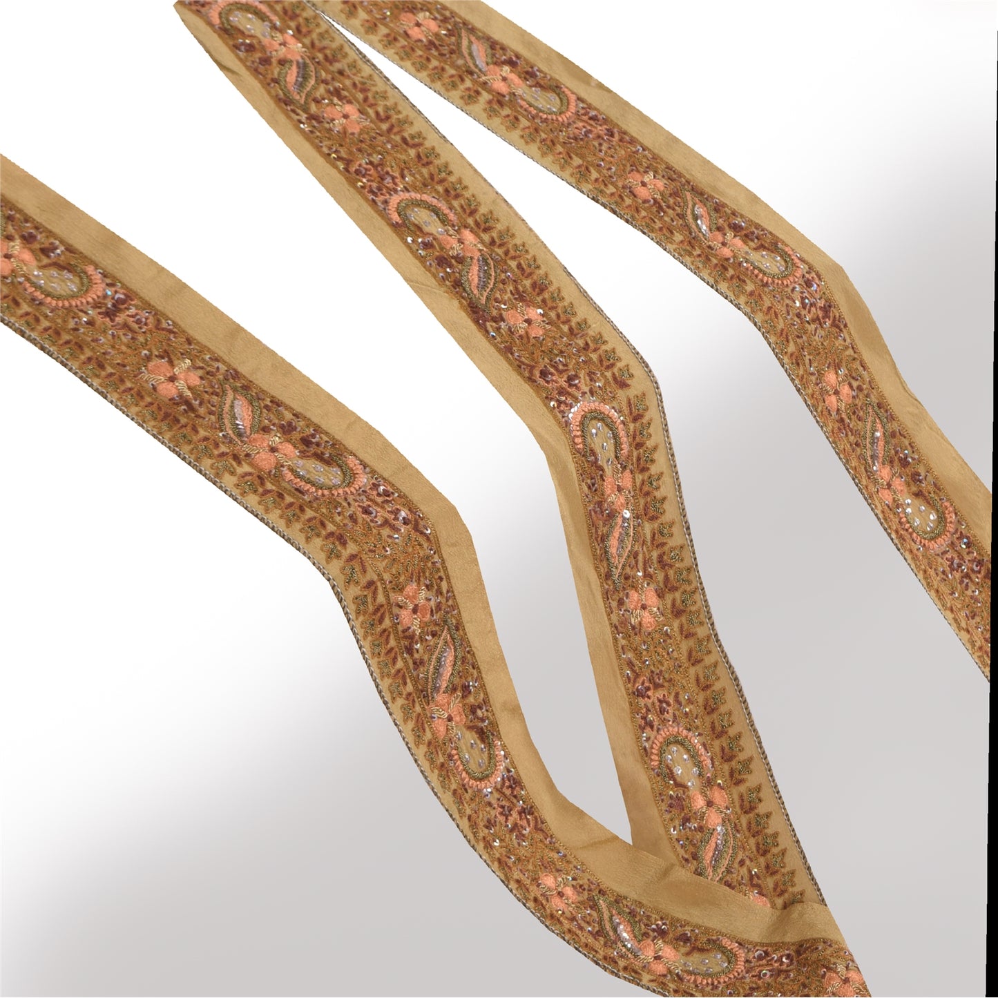 Sanskriti Vintage Sari Border Hand Beaded Zari 1 YD Trims 1.5 Green Ribbon Lace