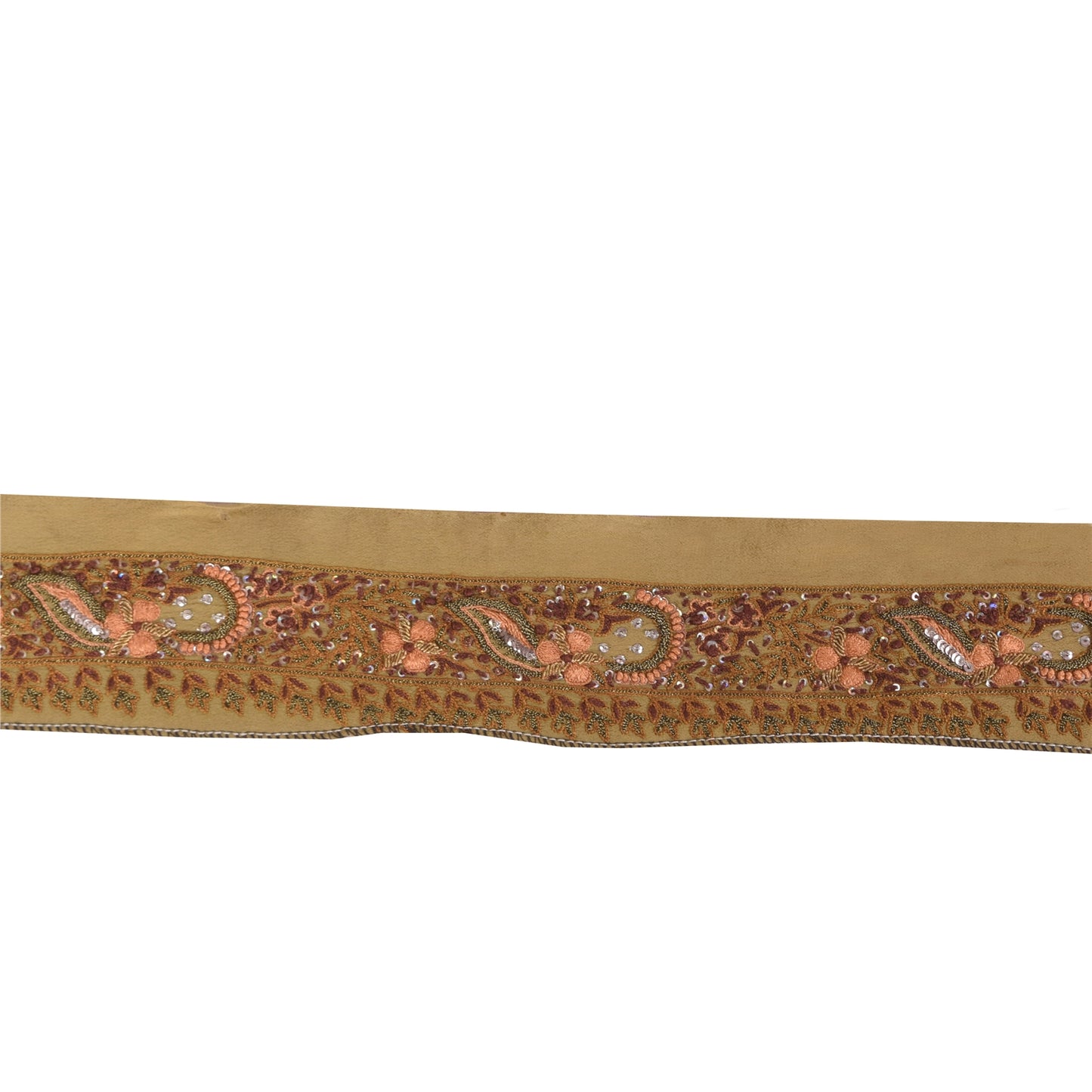 Sanskriti Vintage Sari Border Hand Beaded Zari 1 YD Trims 1.5 Green Ribbon Lace