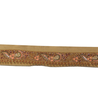 Sanskriti Vintage Sari Border Hand Beaded Zari 1 YD Trims 1.5 Green Ribbon Lace