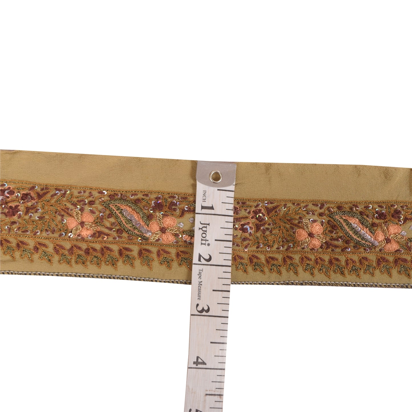 Sanskriti Vintage Sari Border Hand Beaded Zari 1 YD Trims 1.5 Green Ribbon Lace