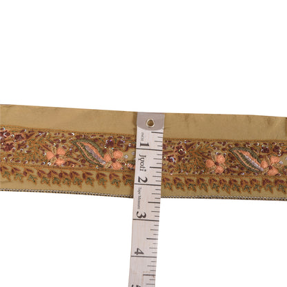 Sanskriti Vintage Sari Border Hand Beaded Zari 1 YD Trims 1.5 Green Ribbon Lace