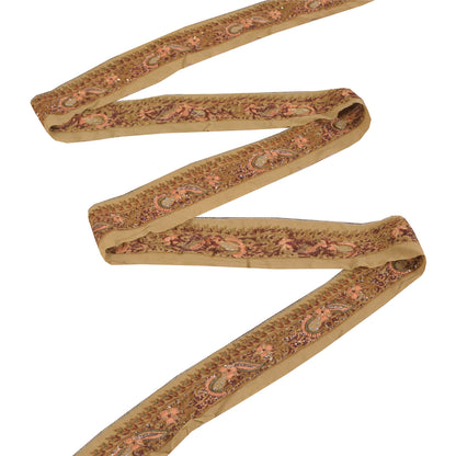 Sanskriti Vintage Sari Border Hand Beaded Zari 1 YD Trims 1.5 Green Ribbon Lace