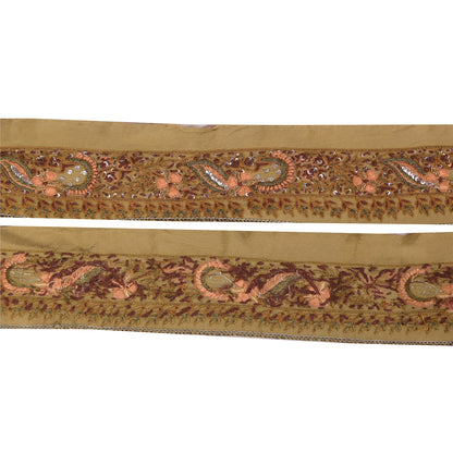 Sanskriti Vintage Sari Border Hand Beaded Zari 1 YD Trims 1.5 Green Ribbon Lace