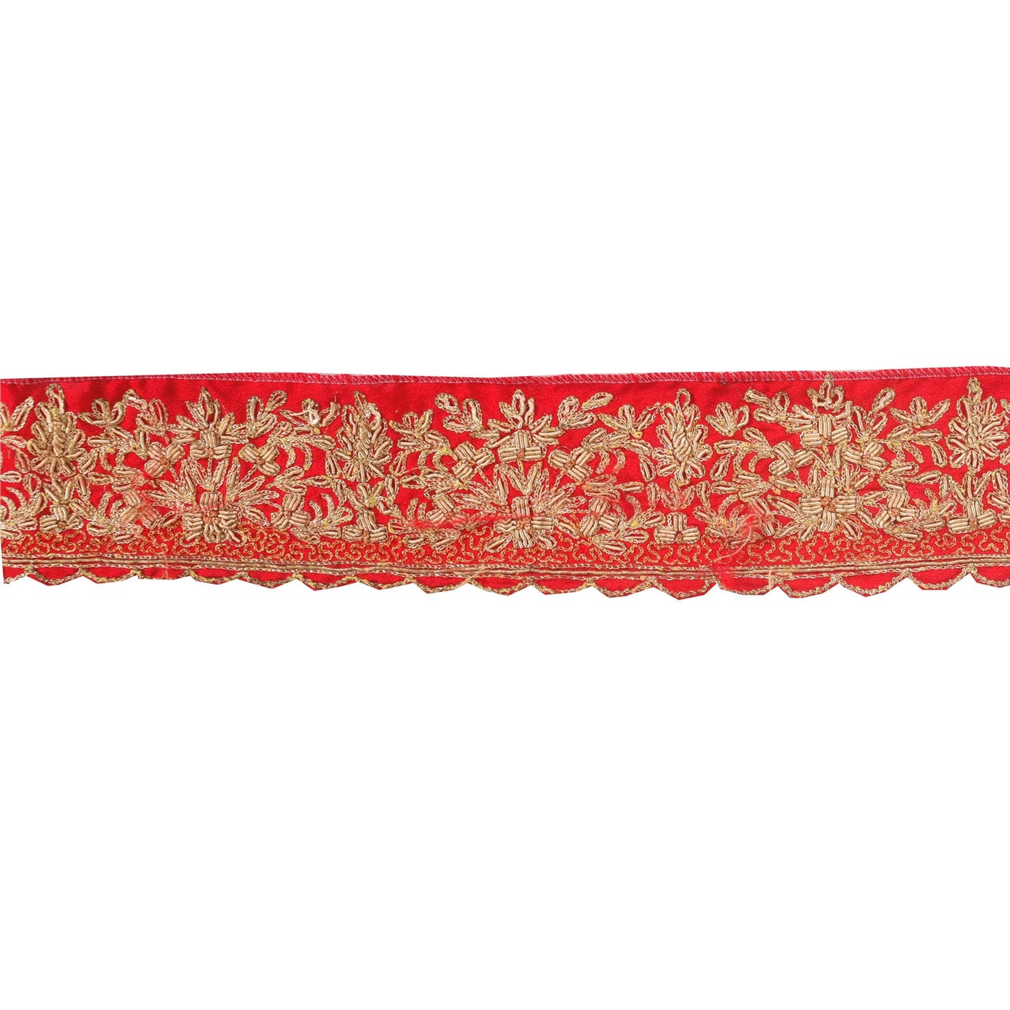 Sanskriti Vintage Sari Border Hand Embroidered 1YD Craft Trims 2"W Red Ribbon